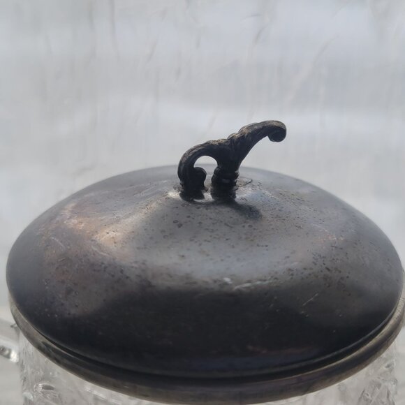 Vintage Clear Pressed Glass Sugar Bowl With Metal Lid & Dual Handles - Picture 9 of 9